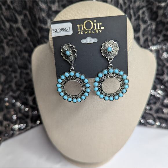 Round Turquoise Hoop Earrings - Picture 3 of 4